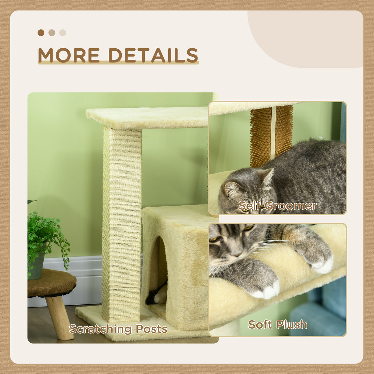 easycomfort easycomfort albero per gatti con paletto casetta per gatti tiragraffi e posatoio 60x40x108 cm beige