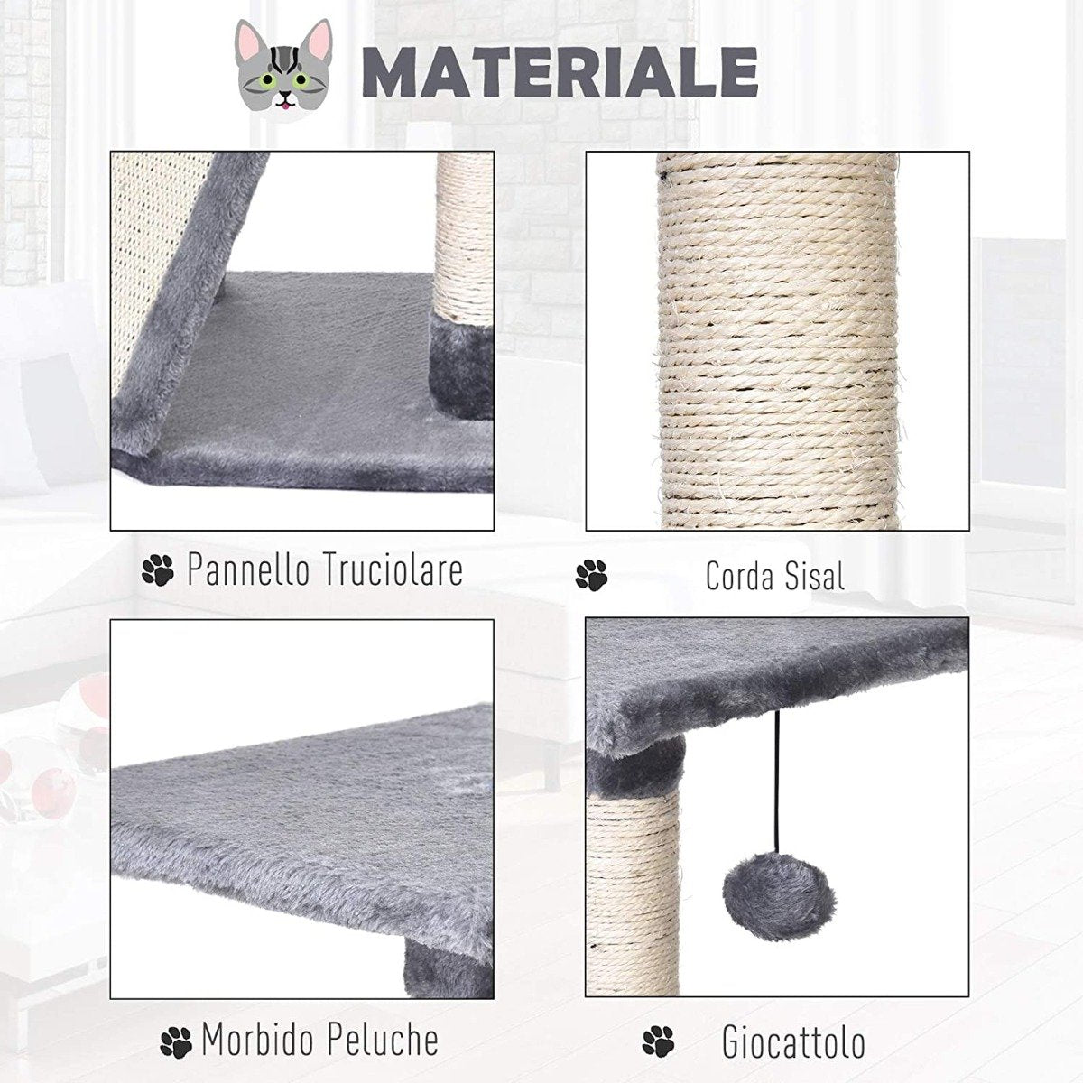 easycomfort easycomfort albero per gatti fino 5 kg corda sisal grigio 40x40x98cm ean 8054111843218