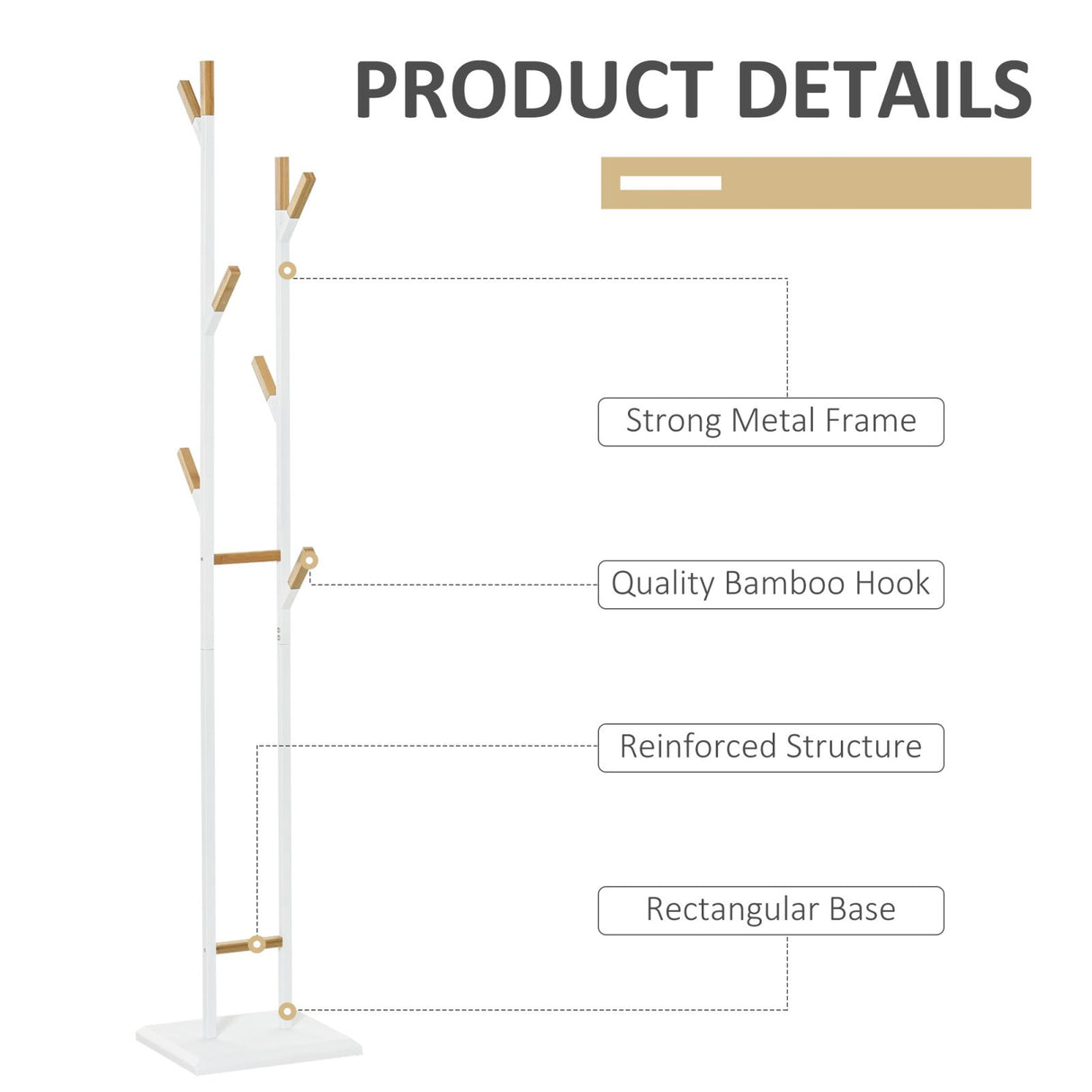 easycomfort easycomfort appendiabiti da terra con 8 braccia e base rettangolare in metallo bianco e bambu