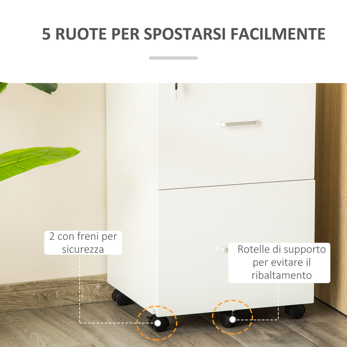 easycomfort easycomfort armadietto da ufficio con 2 cassetti e 5 ruote schedario in mdf e truciolato 43x45x72 cm bianco