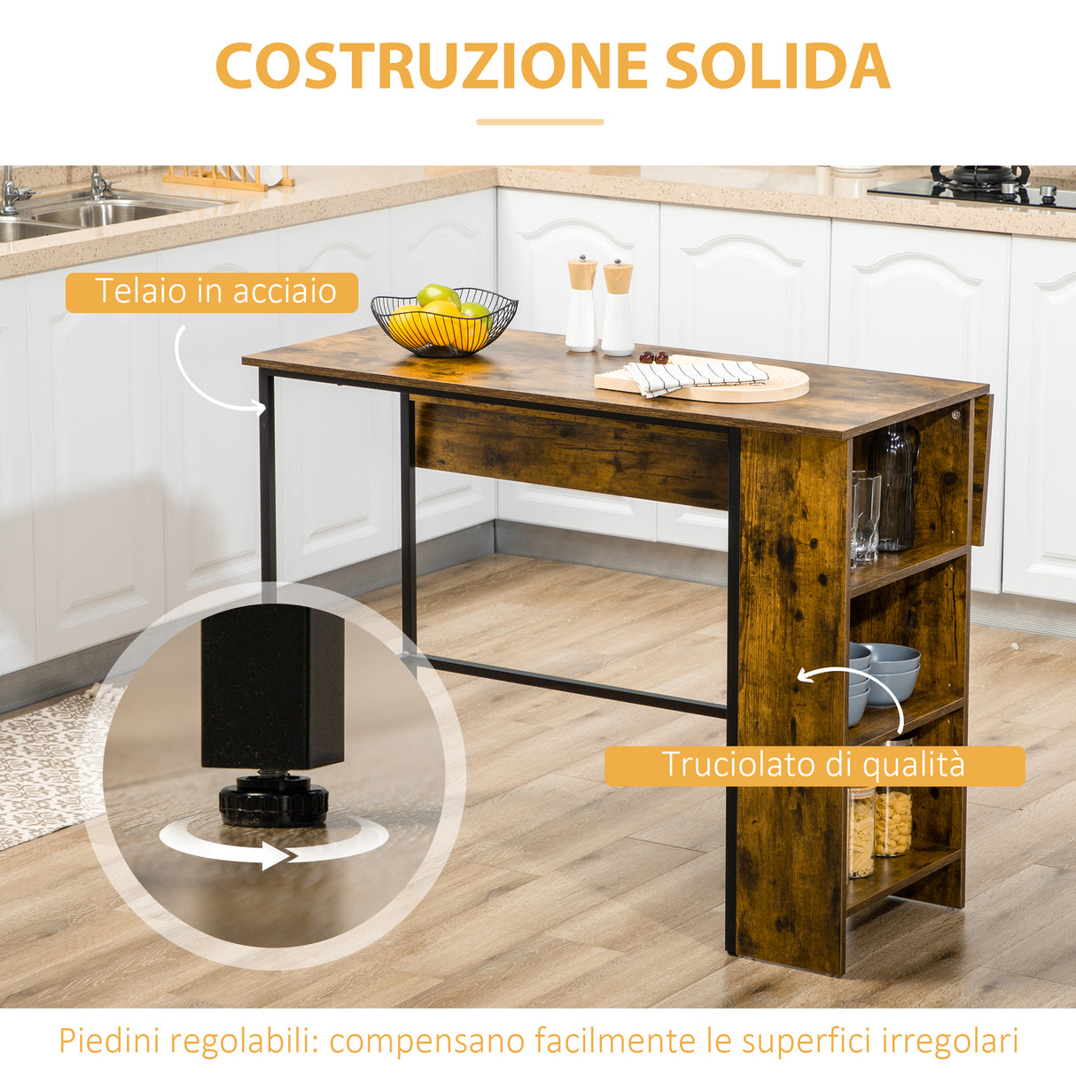 easycomfort easycomfort bancone bar pieghevole stile industriale con scaffale a 3 ripiani 120x76x91 4cm