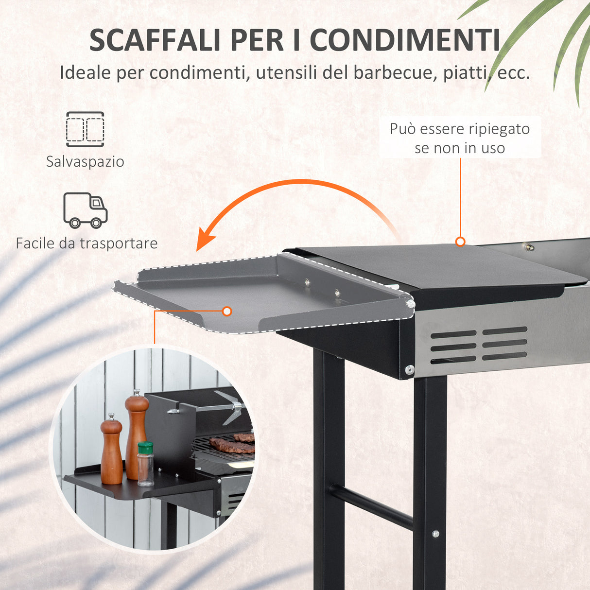 easycomfort easycomfort barbecue a carbone con griglia girarrosto e mensole pieghevoli 118x32x90cm