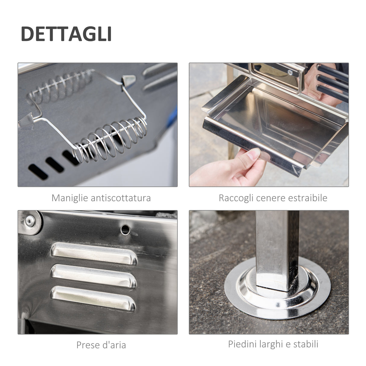 easycomfort easycomfort barbecue a carbone in acciaio altezza regolabile e mensole laterali griglie e piastra 120x31x60 70cm