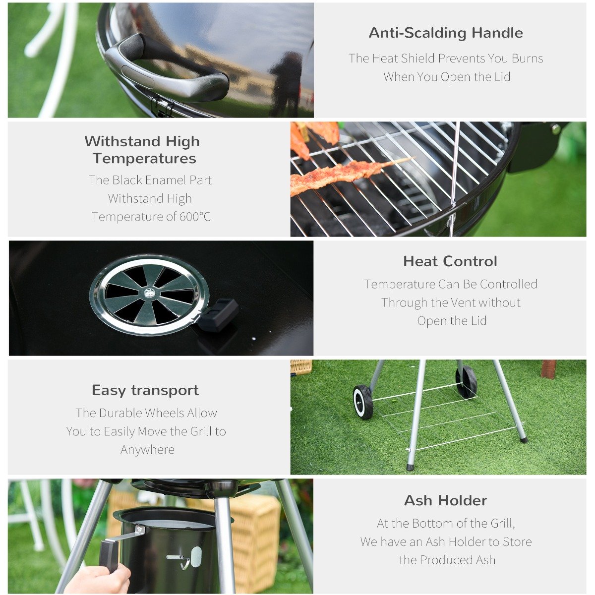 easycomfort easycomfort barbecue a carbonella con coperchio e termometro doppia griglia in metallo nero ean 8054144134291