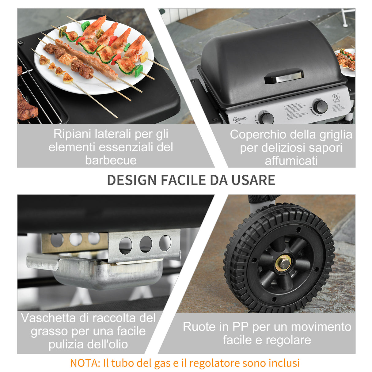 easycomfort easycomfort barbecue a gas con coperchio bruciatori da 5 6kw bbq e ruote 104x49x99cm