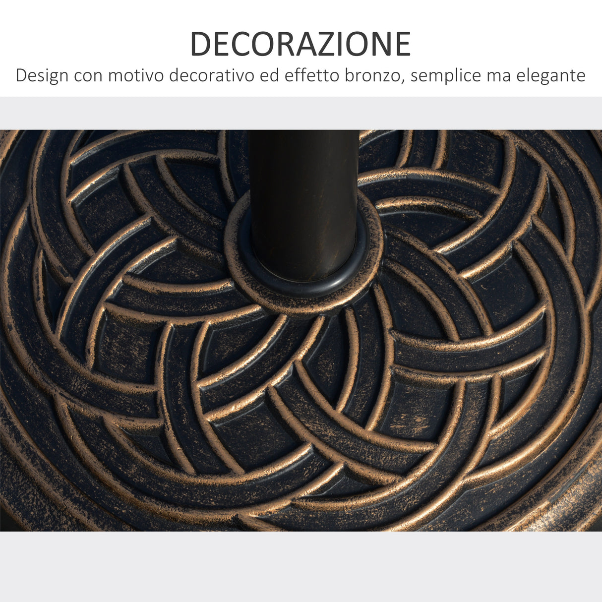 easycomfort easycomfort base per ombrellone rotonda da 12kg in resina con decorazione per pali da 38mm e 48mm 45x33cm bronzo