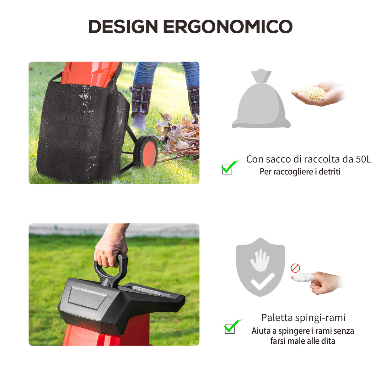 easycomfort easycomfort biotrituratore elettrico da giardino con sacco da 50l paletta e ruote trituratore da giardino rosso