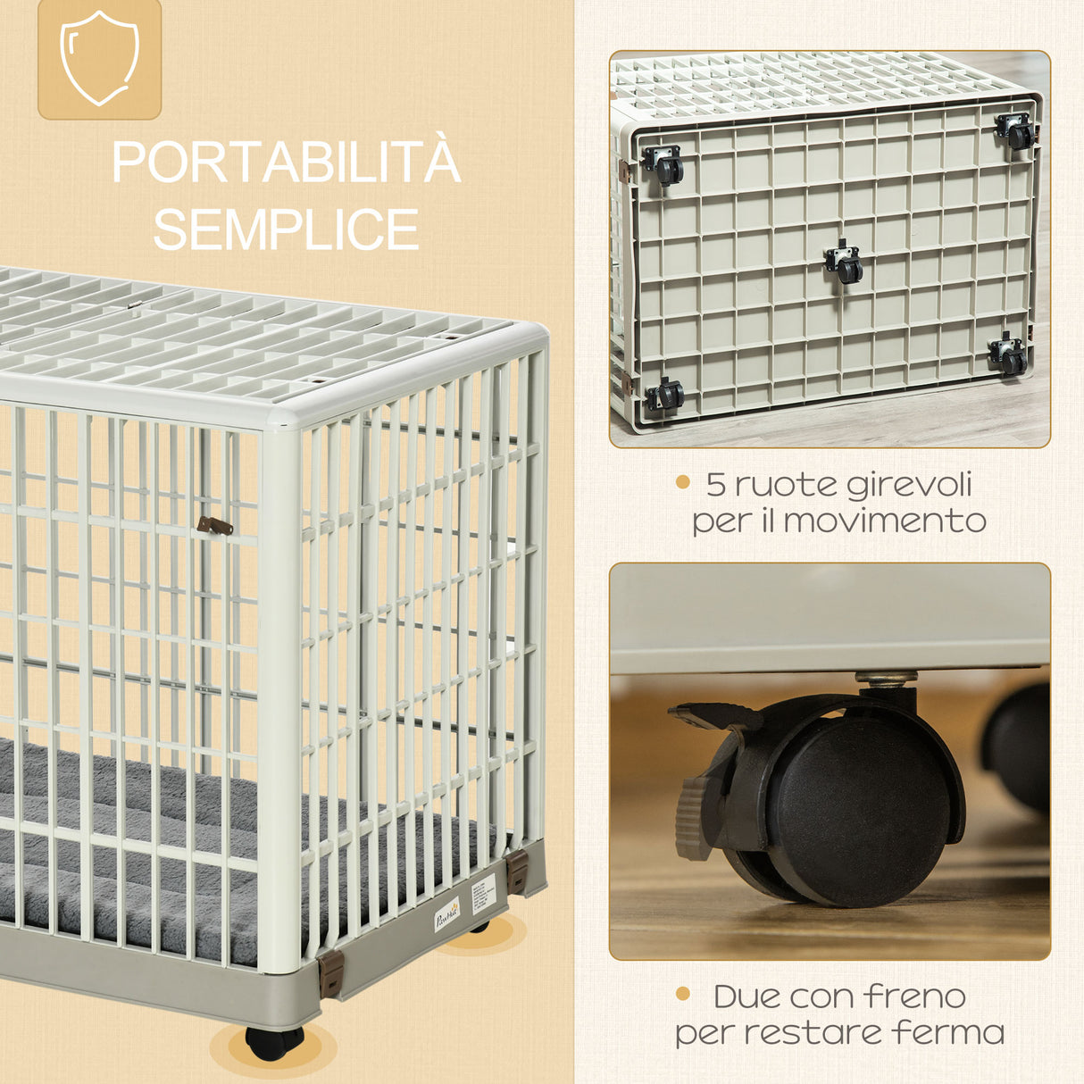 easycomfort easycomfort box per cani con fondo removibile e 5 ruote per cani fino a 18kg 81x55 5x62 5cm beige