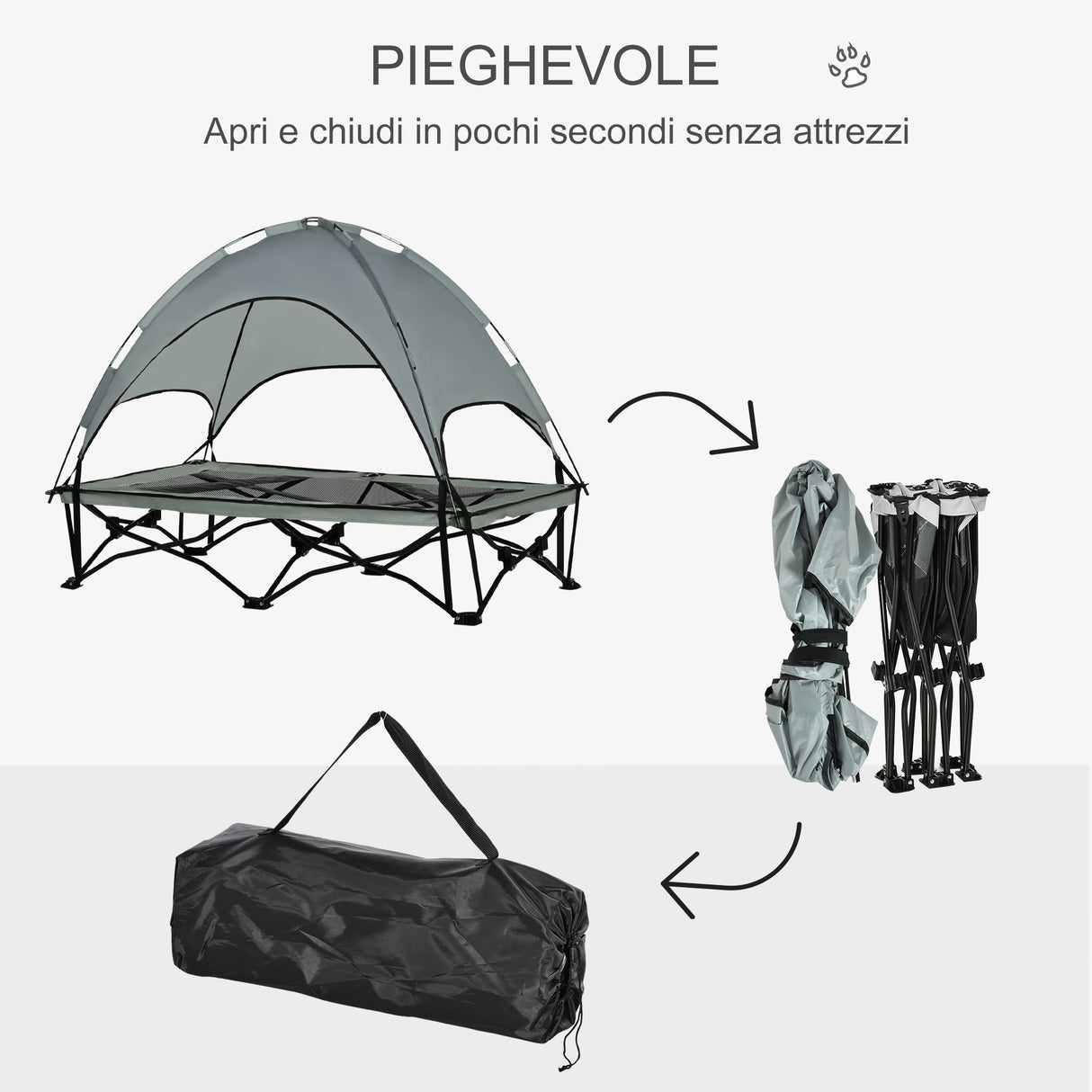 easycomfort easycomfort brandina pieghevole per cani con tettuccio da esterno o interrno grigio