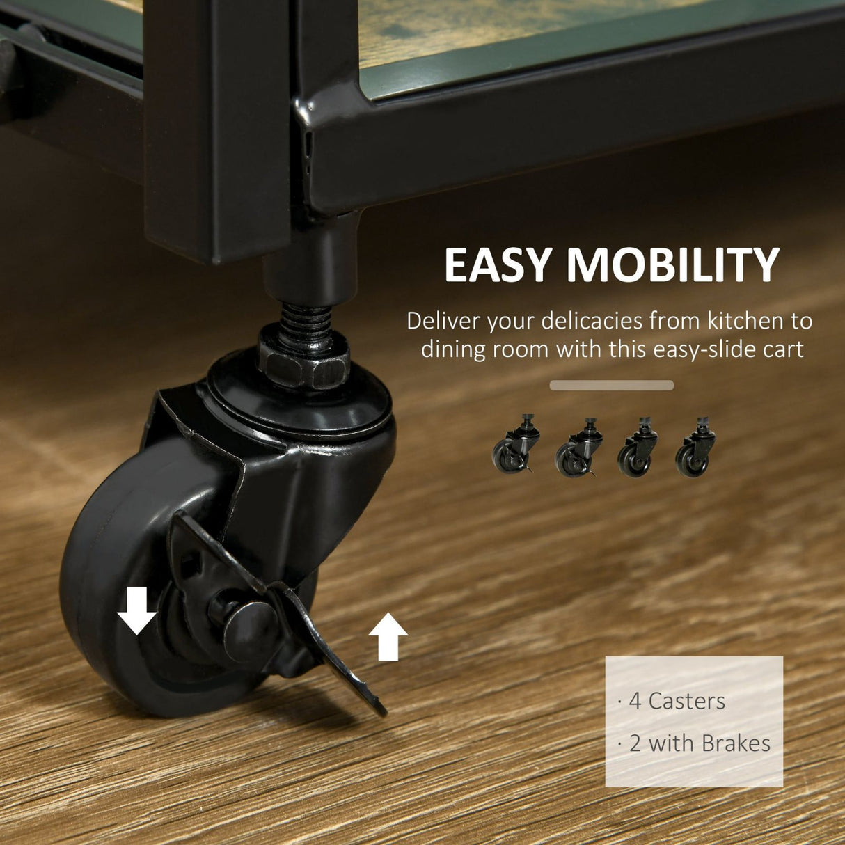 easycomfort easycomfort carrello da cucina 2 ripiani in stile industriale 4 ruote girevoli e maniglia 79 5x38x80cm marrone rustico