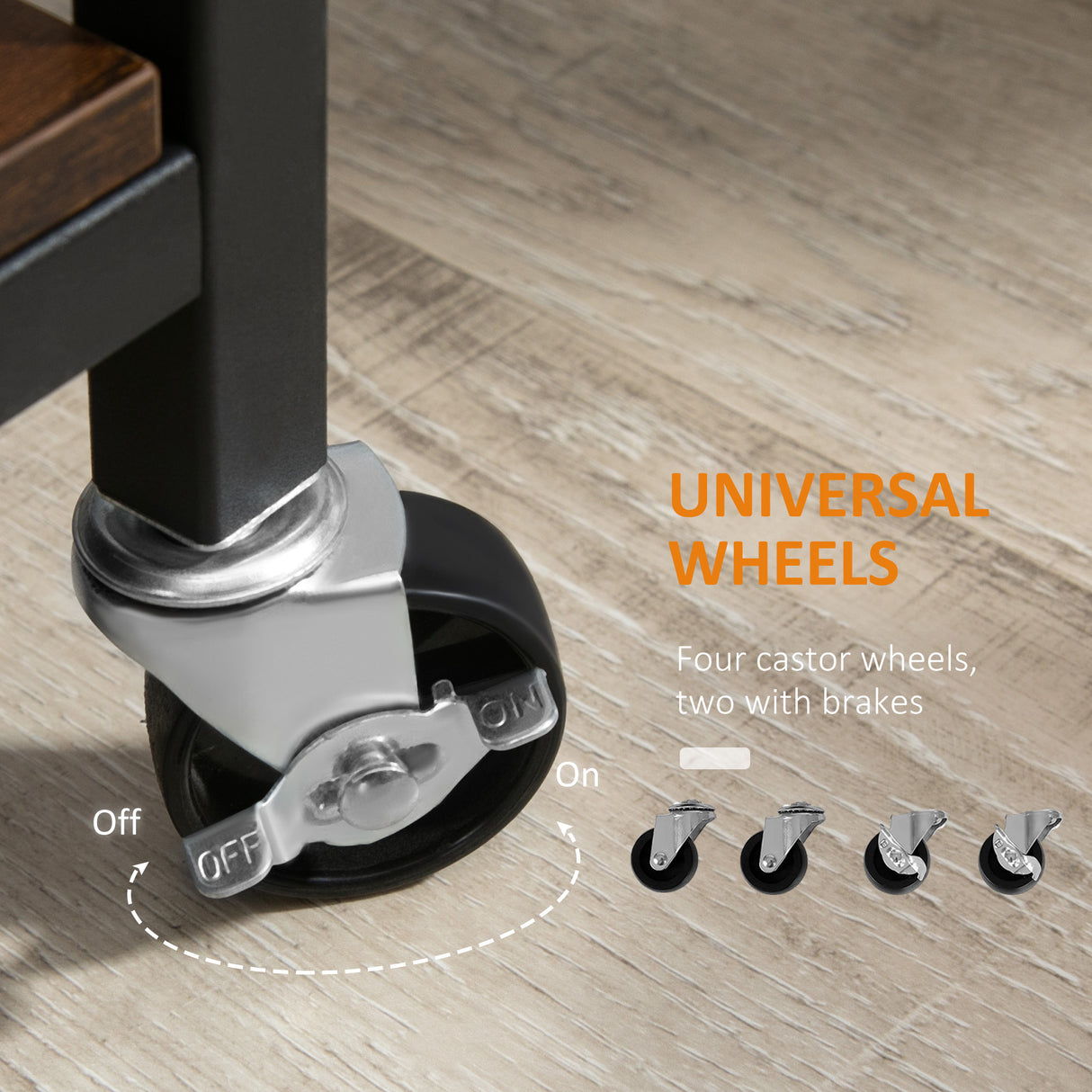 easycomfort easycomfort carrello da cucina portavivande con ruote girevoli in acciaio e legno 62x40x75cm