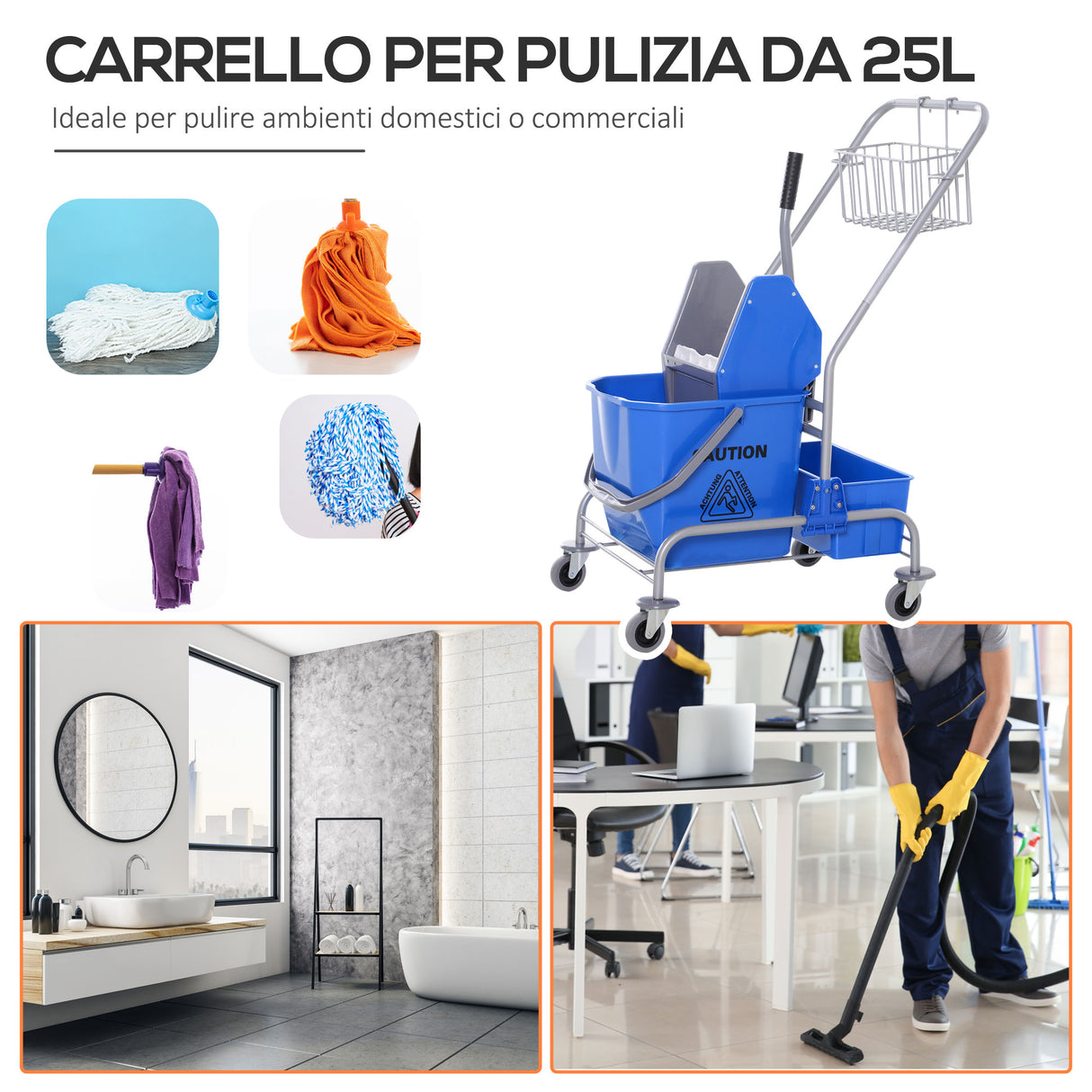easycomfort easycomfort carrello delle pulizie professionale con secchio 25l e strizzatore blu ean 8054144135816