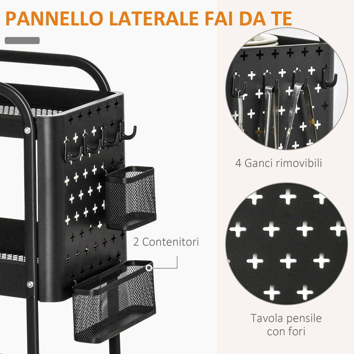 easycomfort easycomfort carrello portavivande a 3 livelli con spazio multiuso e ruote in acciaio e plastica pp 51 5x32x75 6 cm