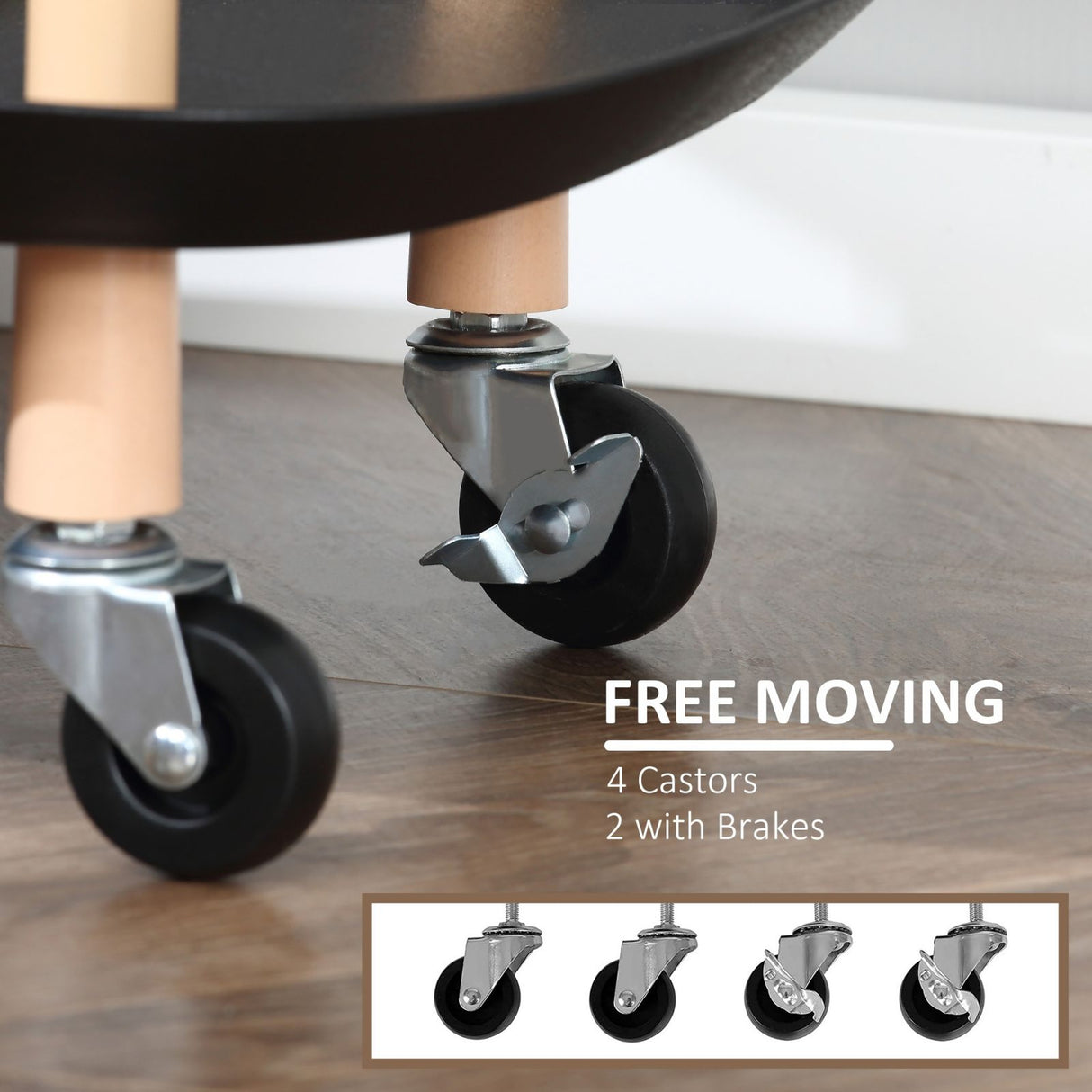 easycomfort easycomfort carrello portavivande da cucina in metallo e plastica carrello multiuso con 3 ripiani e 4 ruote nero e marrone 57 5x36 5x85cm