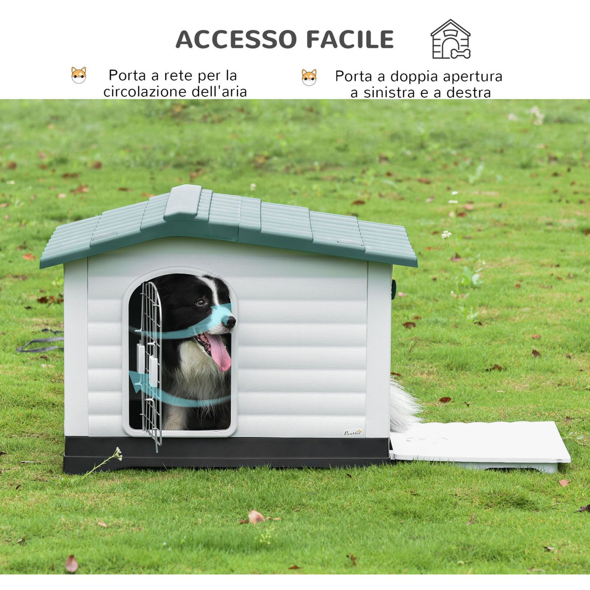 easycomfort easycomfort casetta cuccia per cani da esterno in plastica con cancello reversibile e finestra 91x69x66cm bianco verde
