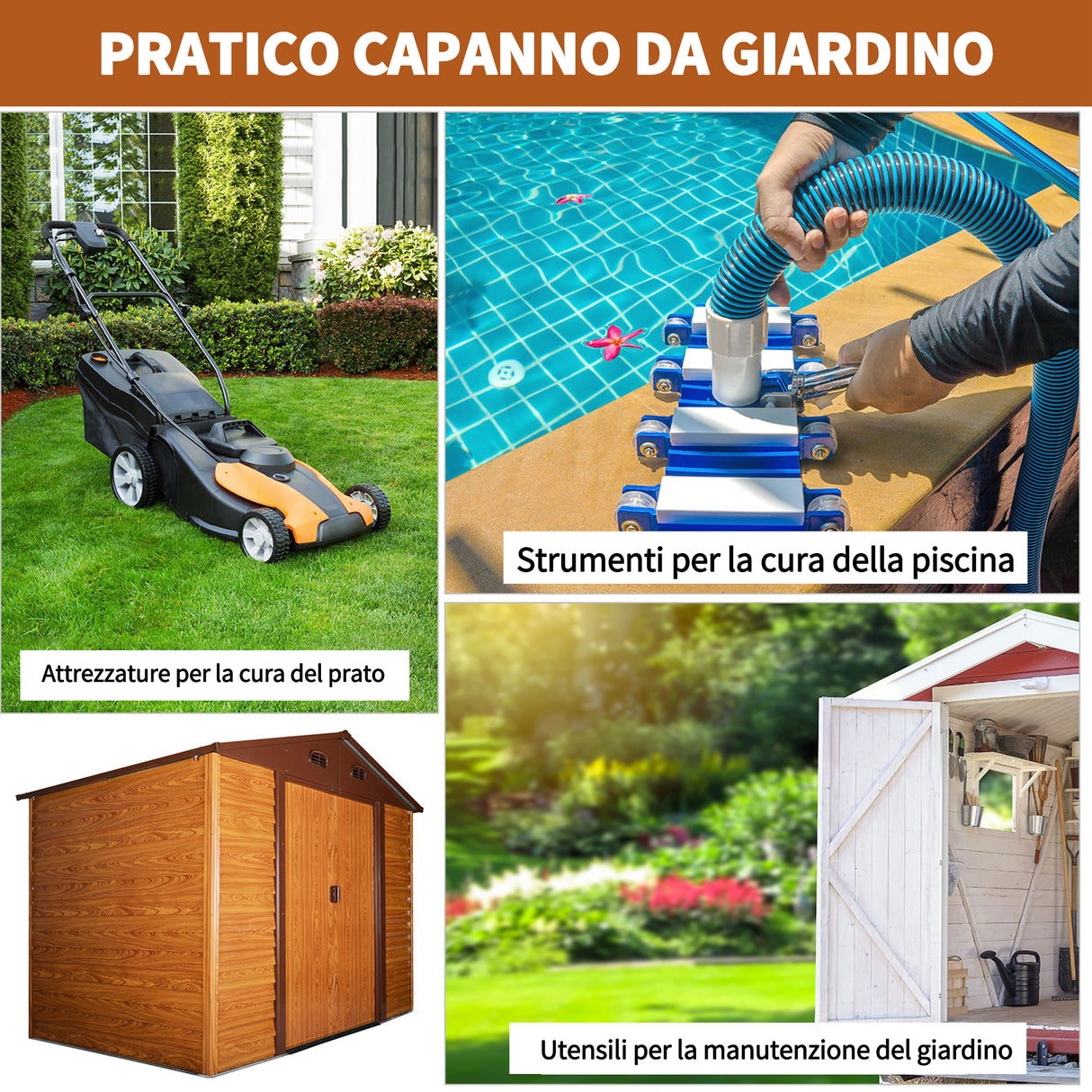 easycomfort easycomfort casetta da giardino porta attrezzi in acciaio con porte scorrevoli 278x195x215cm marrone