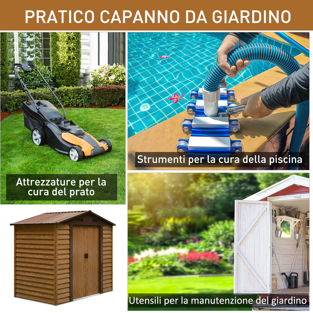 easycomfort easycomfort casetta da giardino porta attrezzi in acciaio con porte scorrevoli e prese daria 196x236x208cm marrone