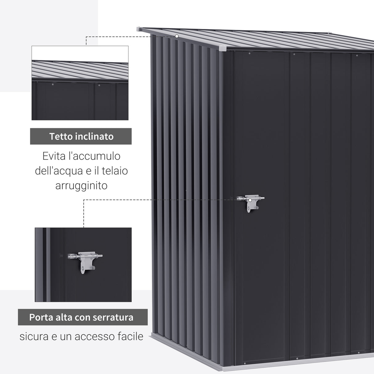 easycomfort easycomfort casetta da giardino porta attrezzi in lamiera di acciaio con serratura 100x103x160cm grigio