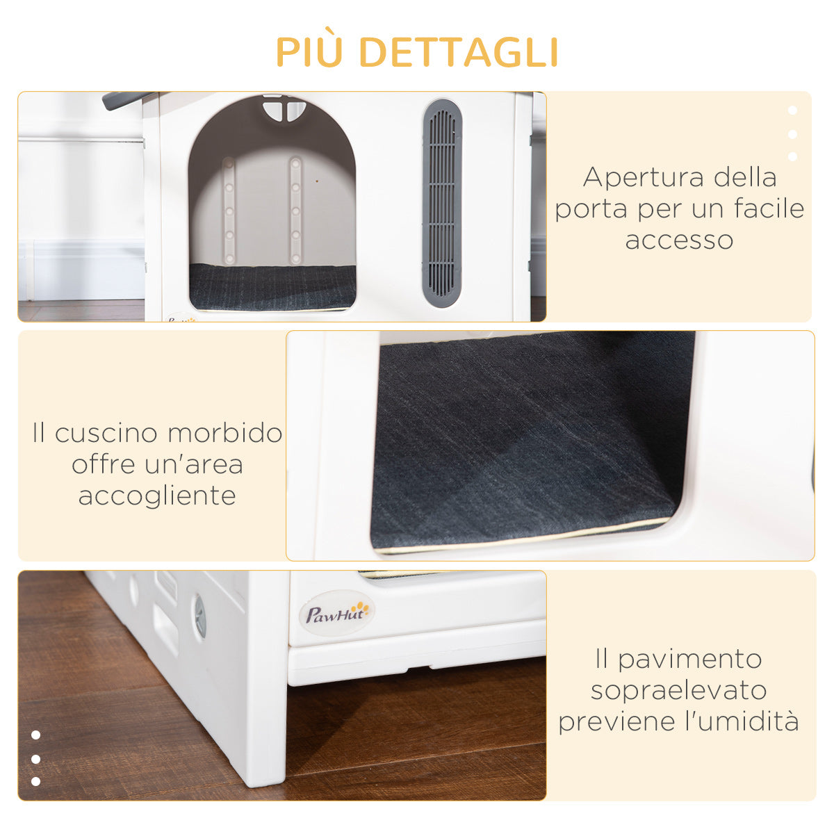 easycomfort easycomfort casetta per cani rialzata con vassoio per 2 ciotole finestre e cuscino in gommapiuma 70x64x56cm grigia e bianca