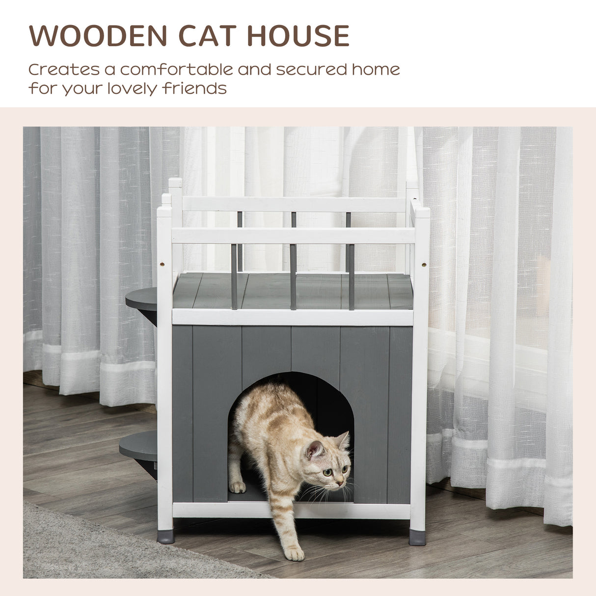 easycomfort easycomfort casetta per gatti da esterni con 2 ingressi 2 gradini e 1 balcone cuccia per gatti in legno dabete 60x46x65 cm grigia