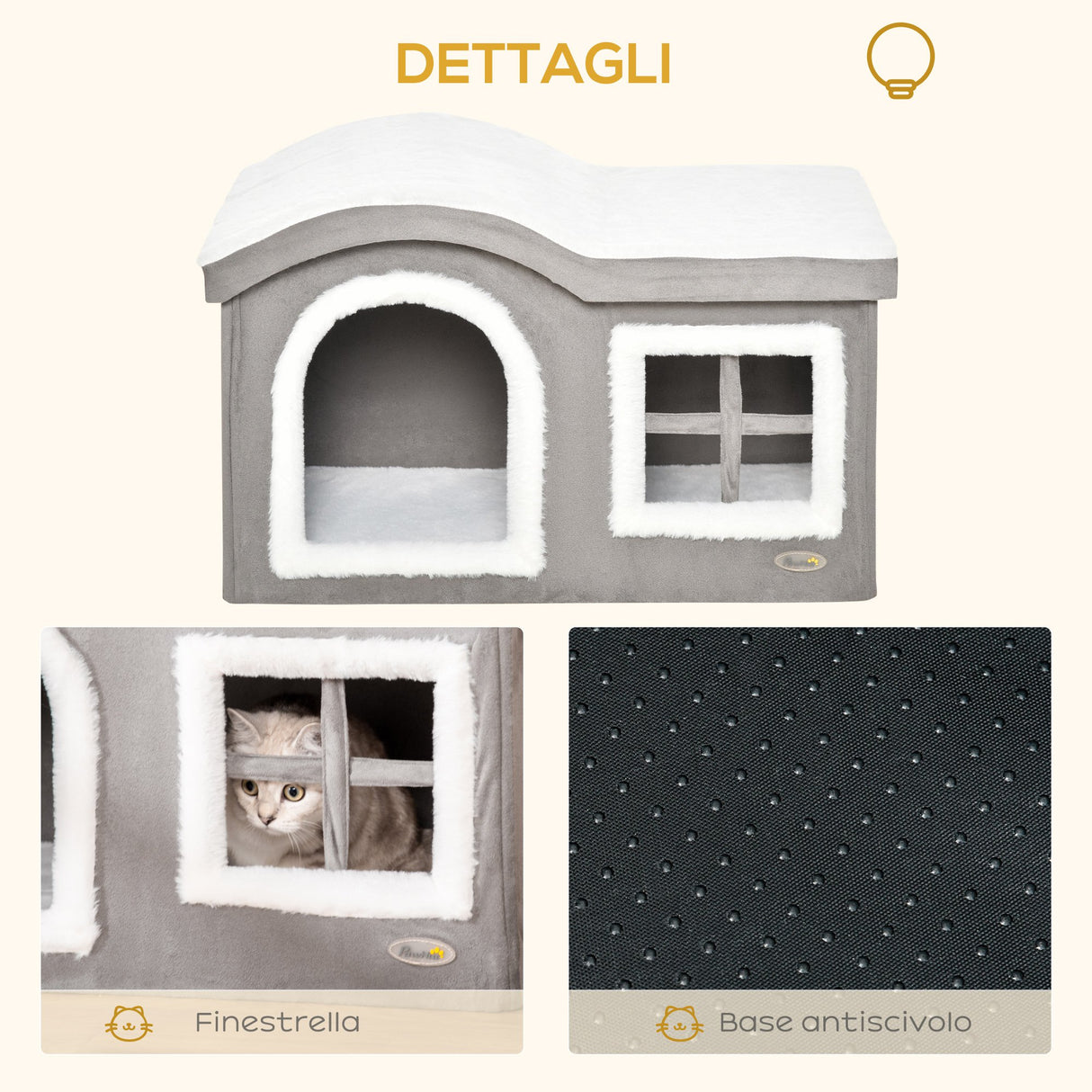 easycomfort easycomfort casetta per gatti da interno con 2 entrate e finestra cuscino e base antiscivolo 63 5x37x40cm biancogrigio