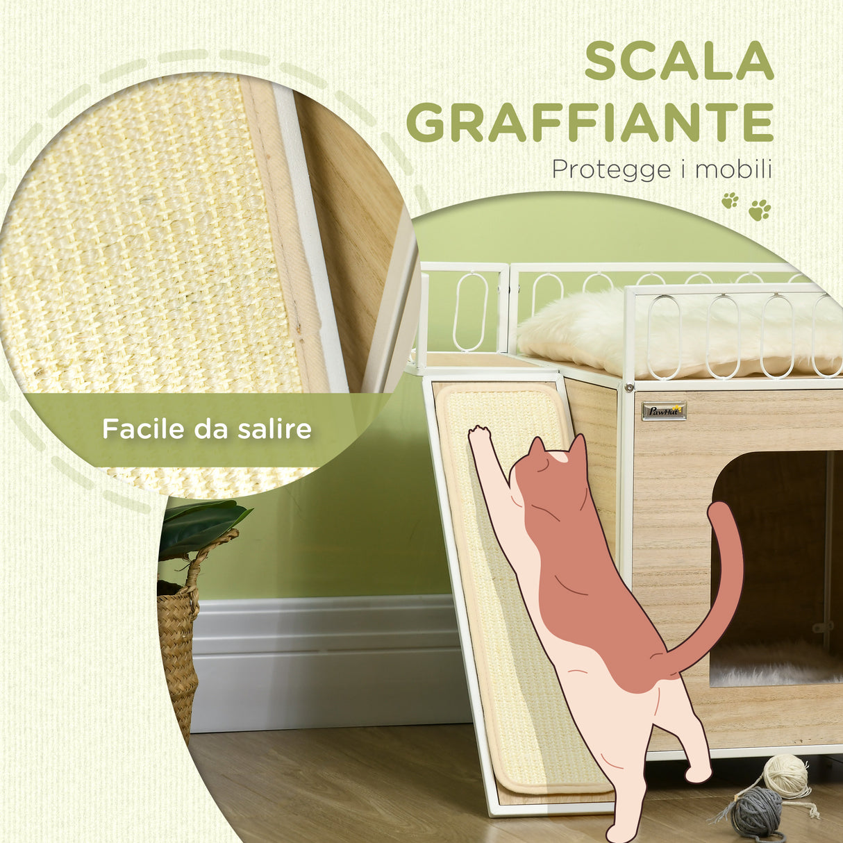 easycomfort easycomfort casetta per gatti in mdf e acciaio con scaletta tiragraffi e superficie recintata 56x40x54 cm