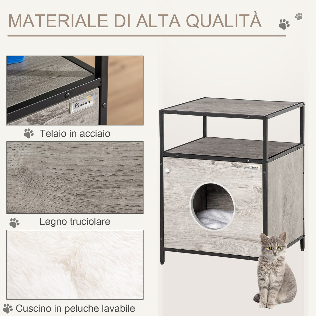 easycomfort easycomfort casetta per gatti mobiletto multiuso con cuscino lavabile e mensole grigio