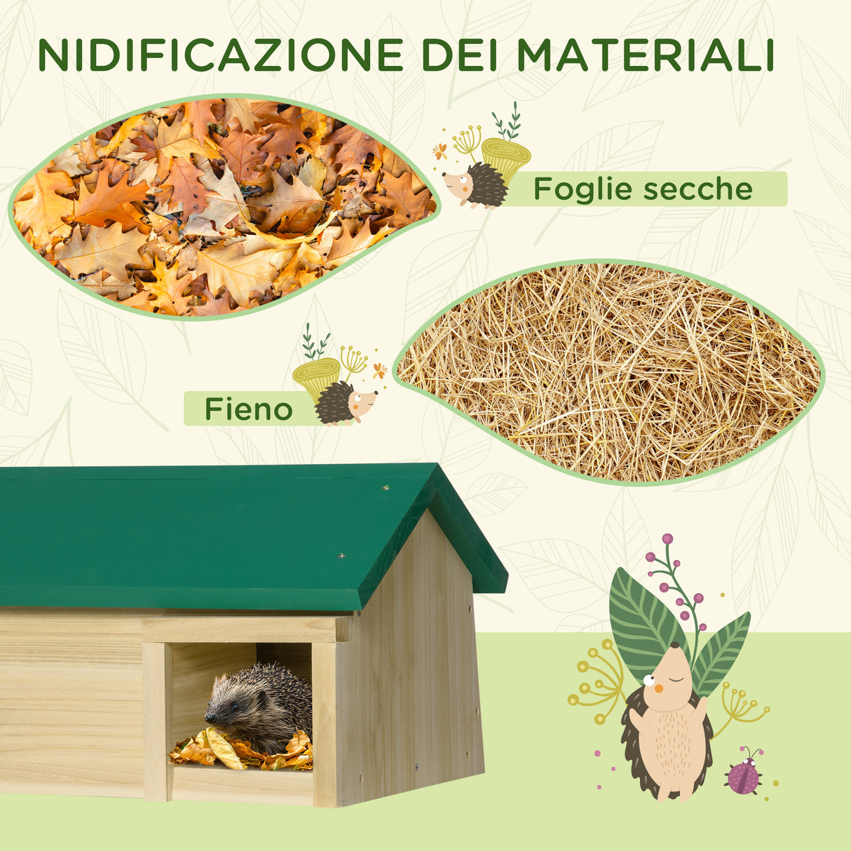 easycomfort easycomfort casetta per ricci da esterni in legno di abete per dormire e mangiare 47x34 2x27cm color legno e verde