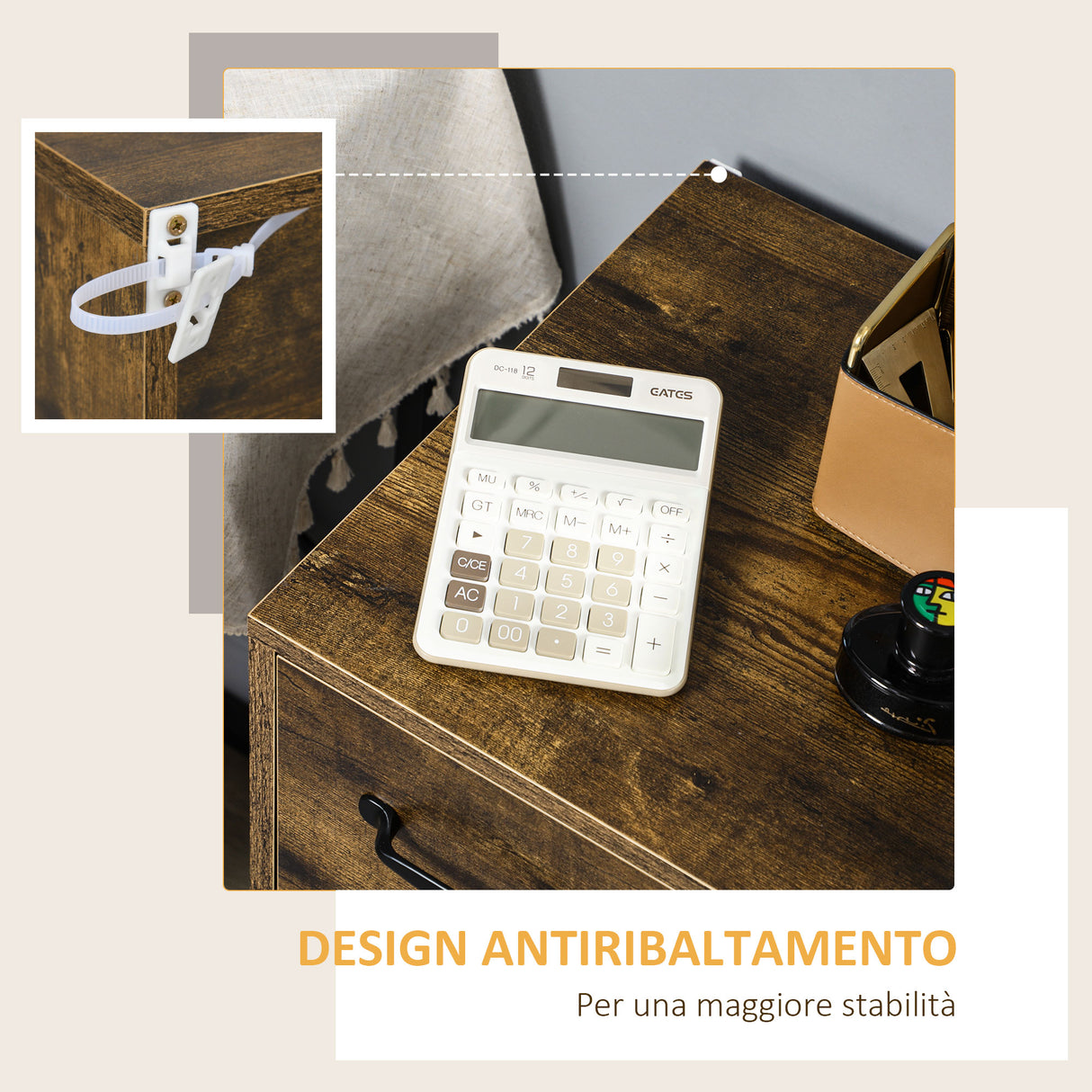 easycomfort easycomfort cassettiera a 2 cassetti in truciolato marrone con gambe in metallo per camera da letto studio e soggiorno 65x40x75 cm