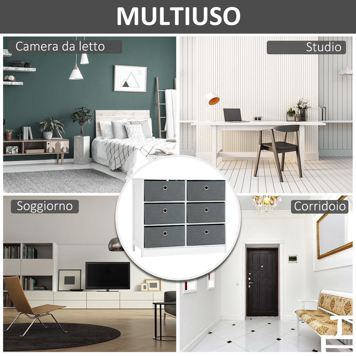 easycomfort easycomfort cassettiera per casa in tessuto non tessuto e mdf con 6 cassetti 72x35x62cm