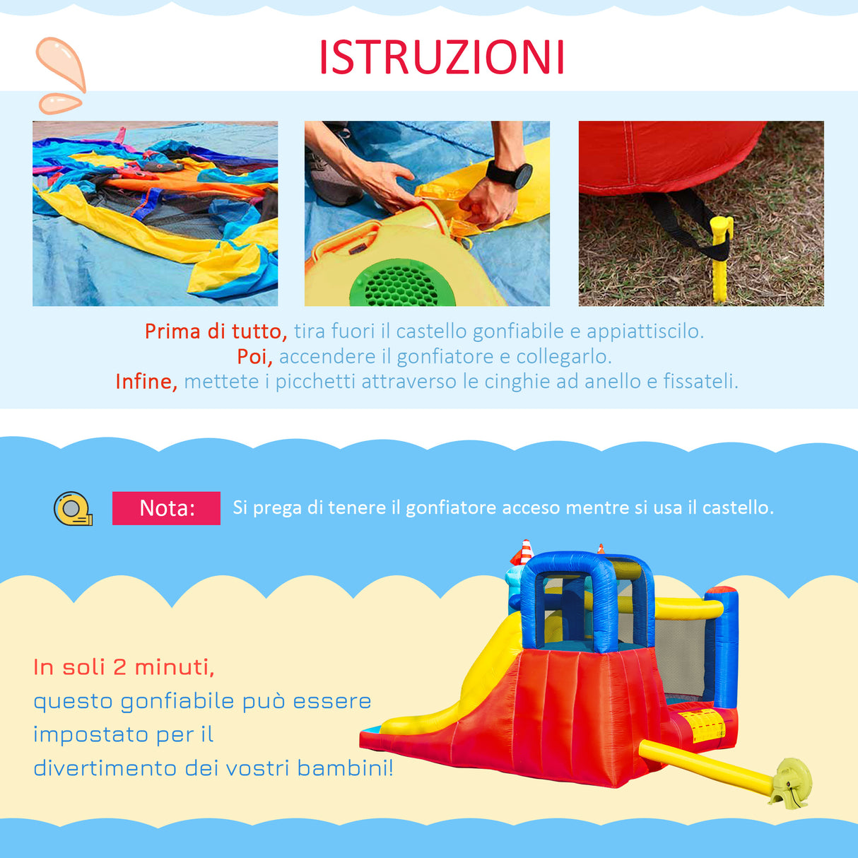 easycomfort easycomfort castello gonfiabile 4 in 1 bimbi 3 8 anni scivolo e piscina 265x260x200cm