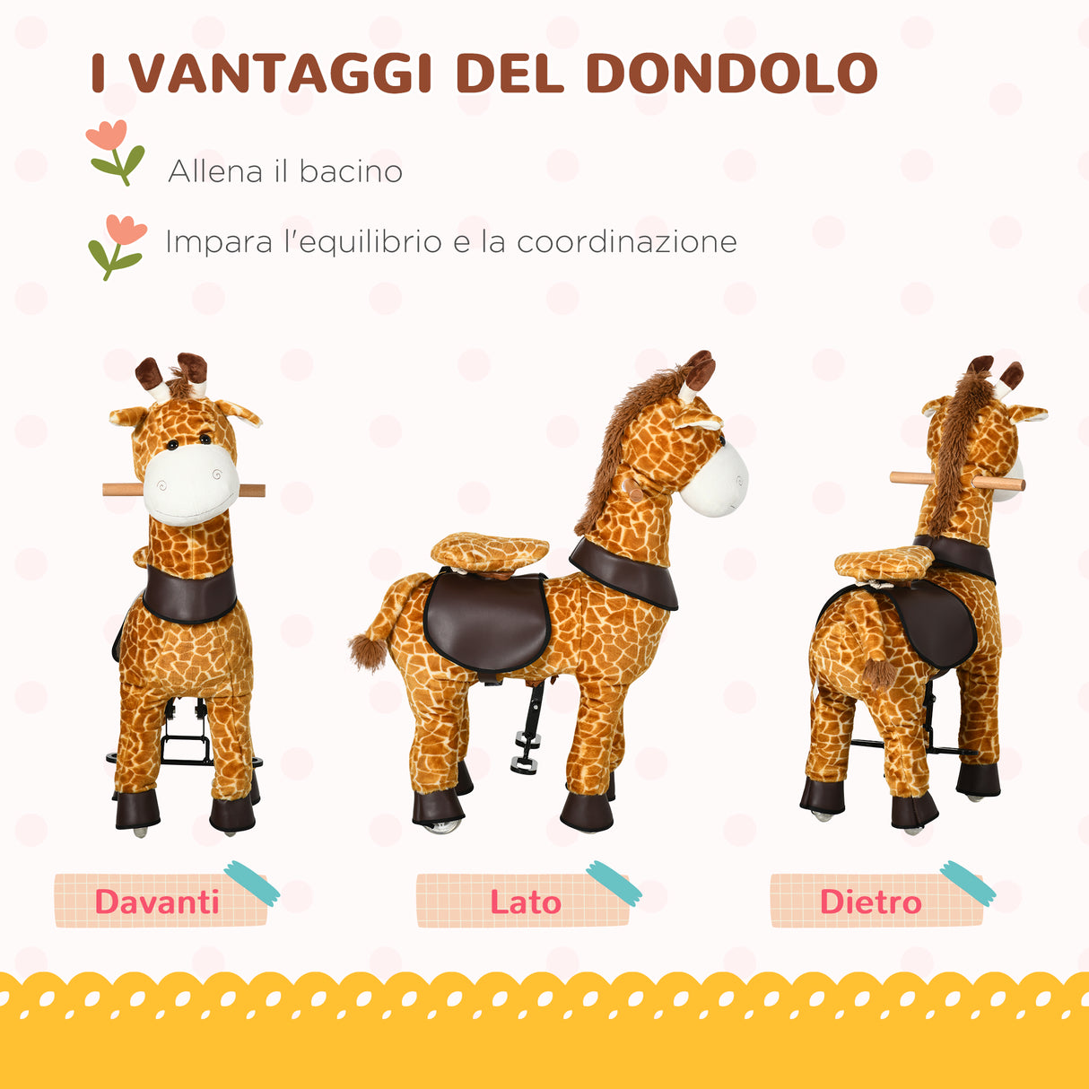 easycomfort easycomfort cavallo a dondolo con ruote a forma di giraffa per bambini da 3 6 anni 70x32x87cm giallo