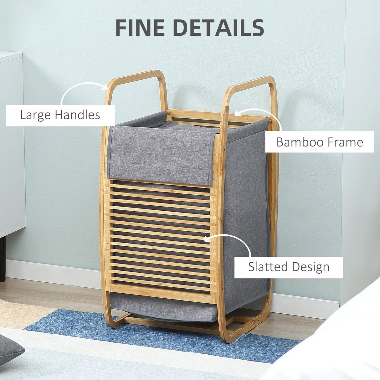 easycomfort easycomfort cesto portabiancheria in bambu con maniglie sacco in tessuto con coperchio grigio