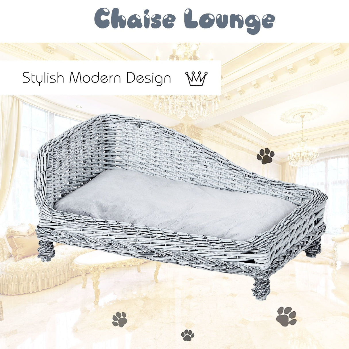 easycomfort easycomfort chaise longue cuccia per animali domestici in vimini con cuscino grigio ean 8054111845397