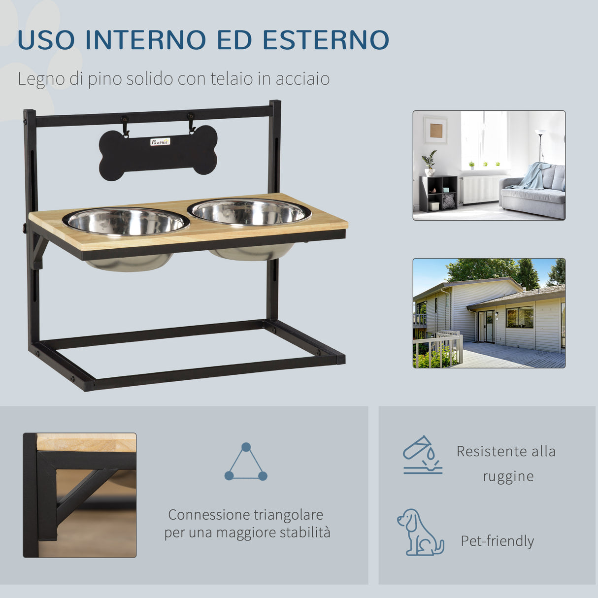 easycomfort easycomfort ciotole per cani rialzate con altezza regolabile in legno colore naturale