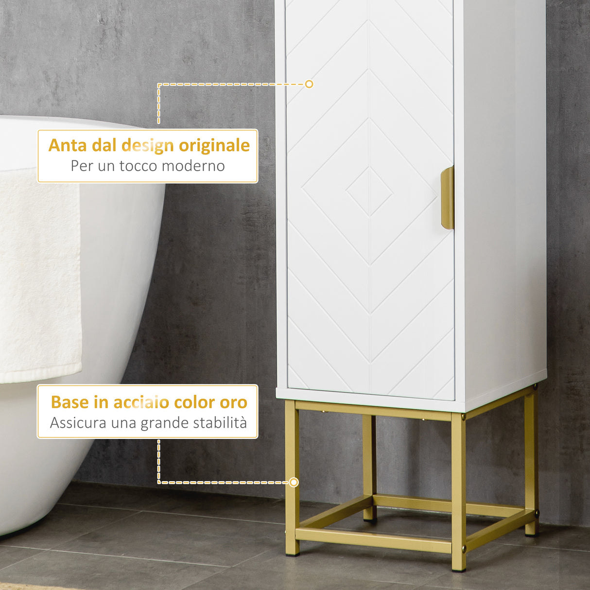 easycomfort easycomfort colonna bagno con 2 armadietti e ripiano in mdf e acciaio 30x30x170 7cm bianco e oro