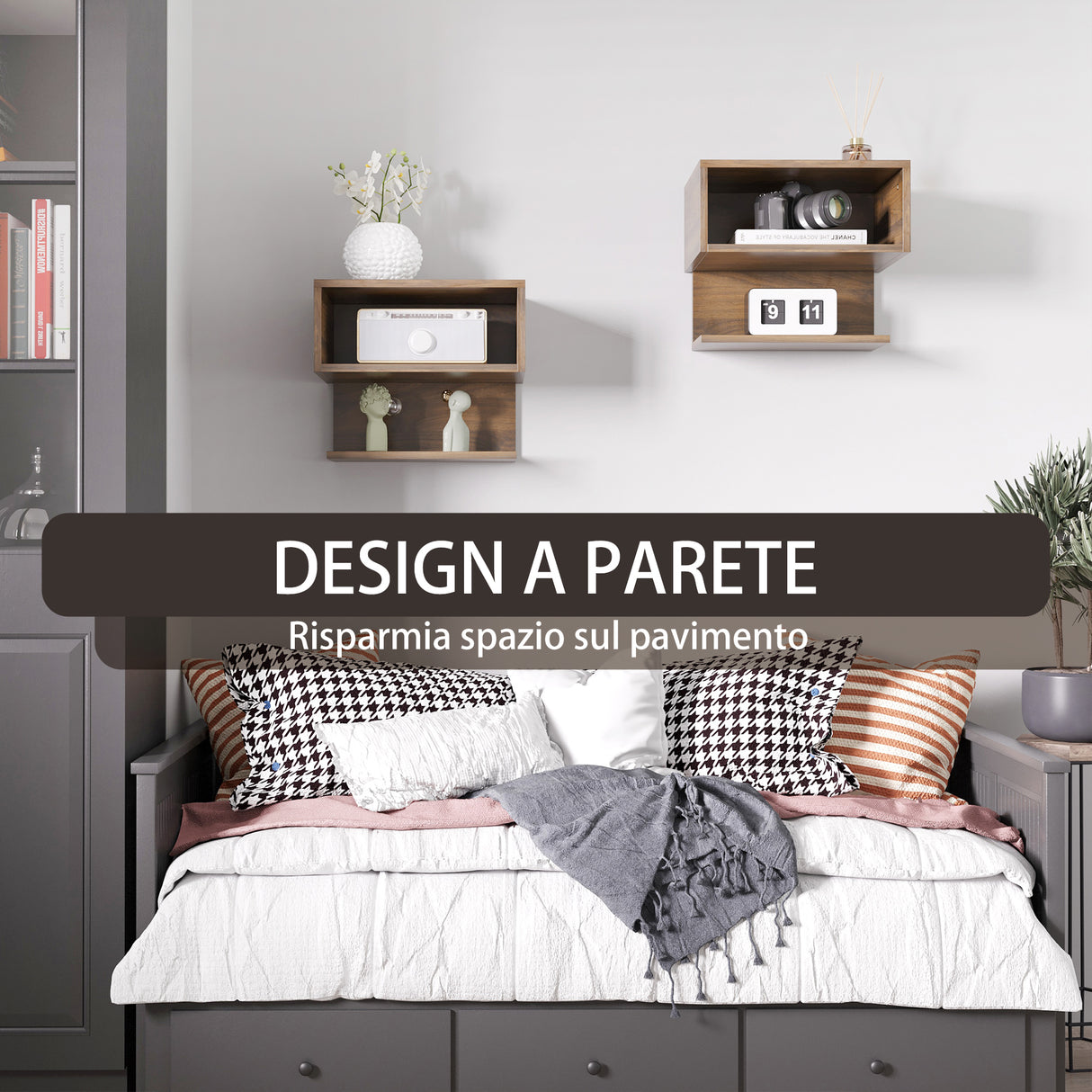 easycomfort easycomfort comodini sospesi da parete color noce set 2 pezzi in mdf con ripiano aperto e piano dappoggio 40x29 5x33 5 cm