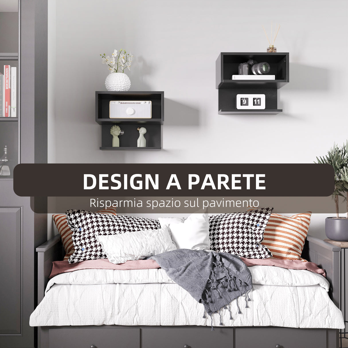 easycomfort easycomfort comodini sospesi da parete set 2 pezzi in mdf con ripiano aperto e piano dappoggio 40x29 5x33 5cm nero