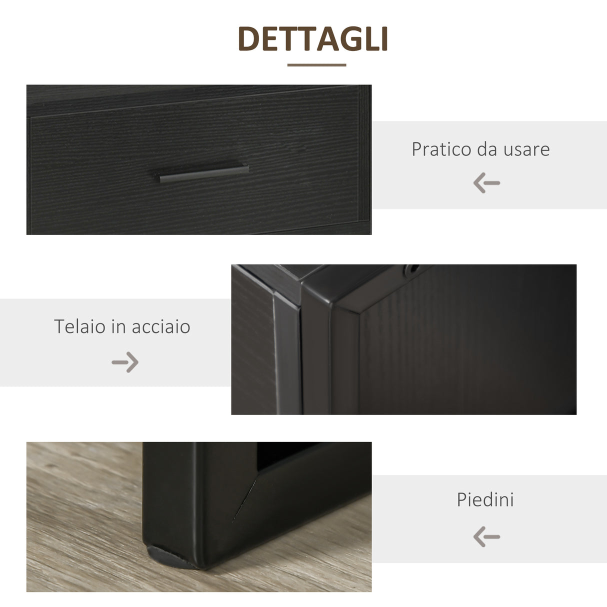 easycomfort easycomfort comodino moderno set 2 pezzi con cassetto e ripiano aperto per camera da letto e soggiorno in mdf e acciaio 45x40x60cm nero