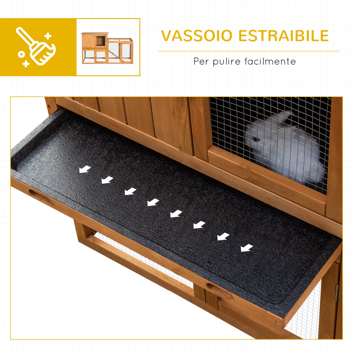 easycomfort easycomfort conigliera a 2 livelli in abete e acciaio con casetta spazio aperto e vassoio 141x49x86cm