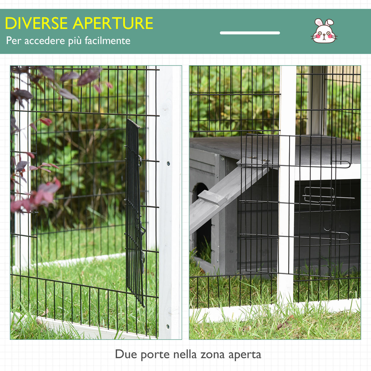 easycomfort easycomfort conigliera da esterno con casetta e recinto in legno e metallo grigia