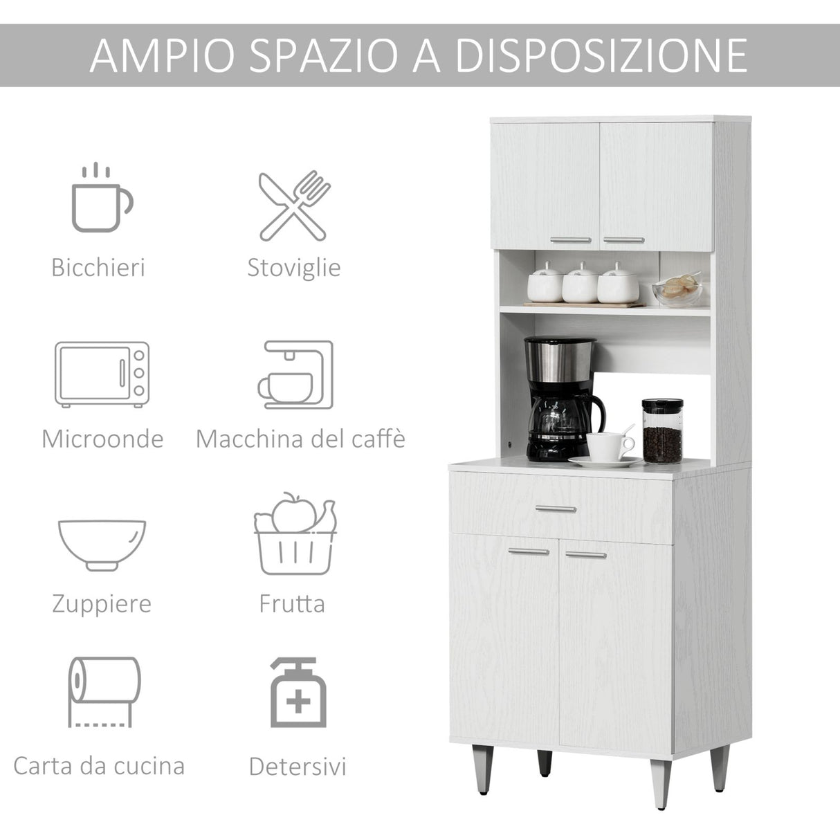 easycomfort easycomfort credenza alta da cucina madia classica bianca in legno ean 8054111847094