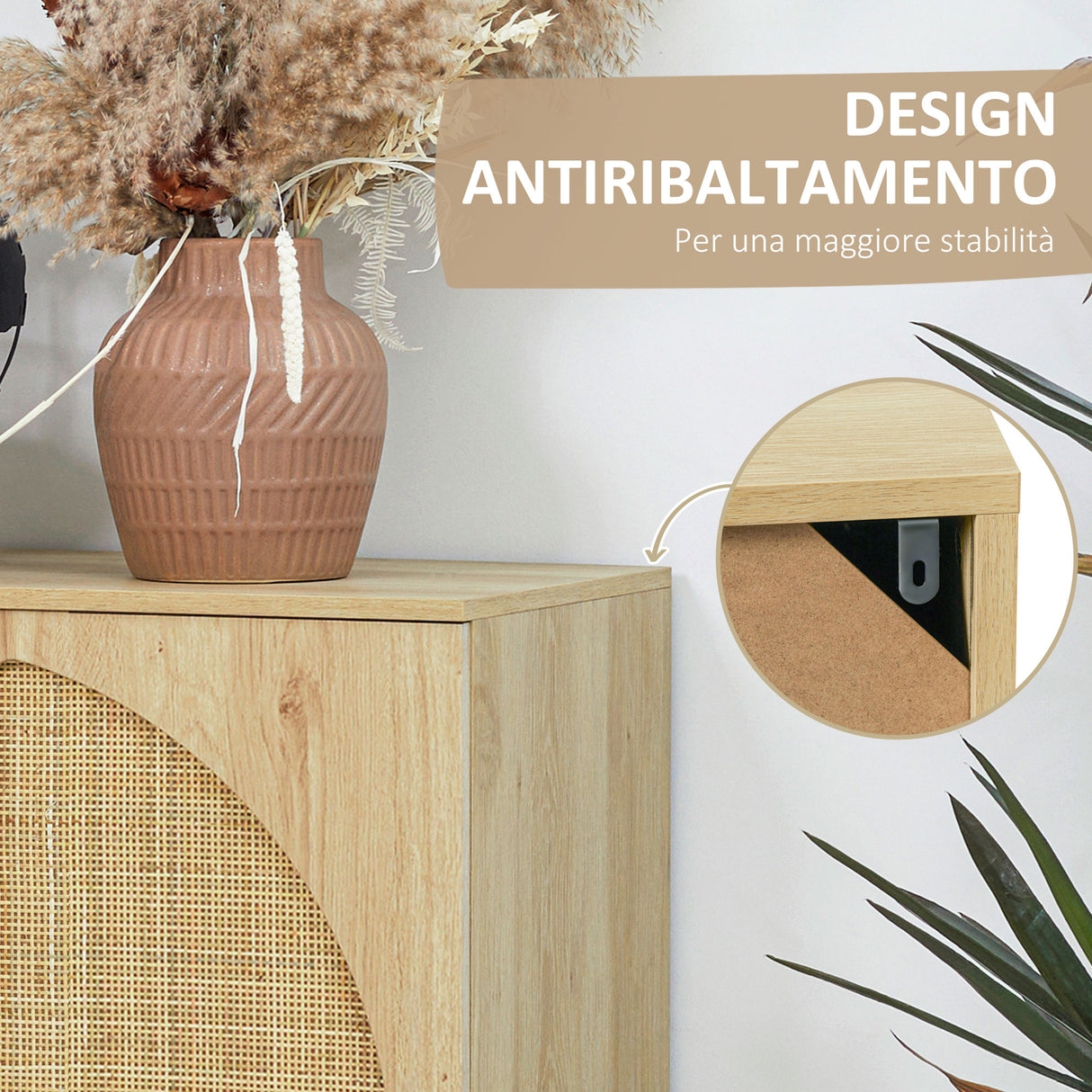 easycomfort easycomfort credenza in stile boho con 2 ante in legno e rattan 80x39x101 8cm naturale