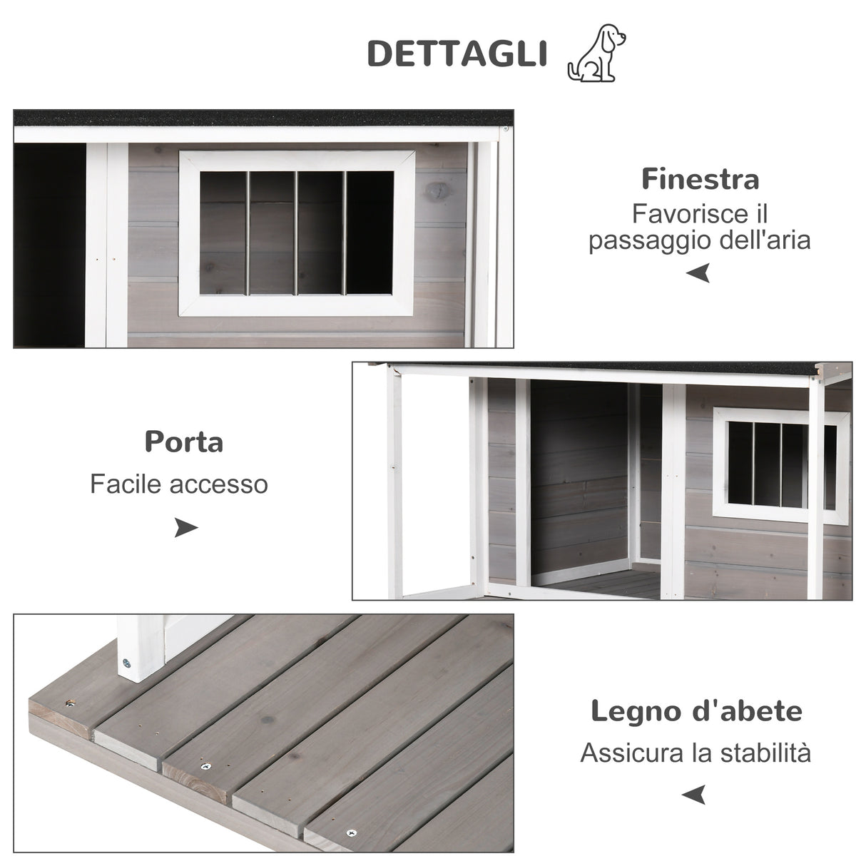 easycomfort easycomfort cuccia per cani da esterno in legno casetta per cani con terrazza finestra e tetto impermeabile 127x112x109cm grigio