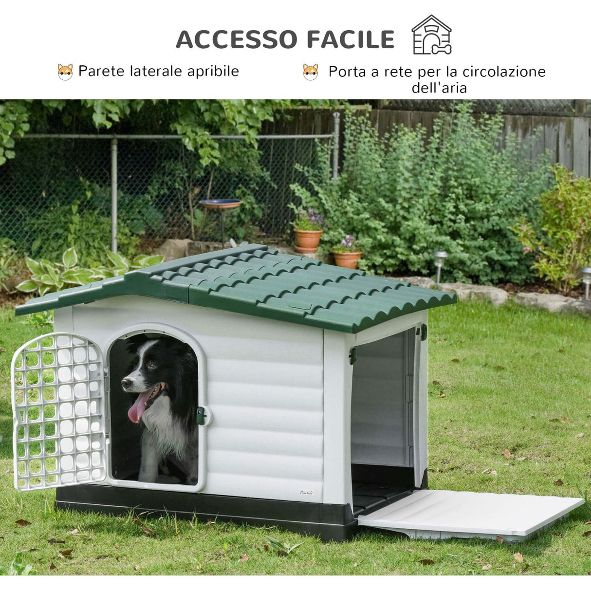 easycomfort easycomfort cuccia per cani da esterno in plastica con cancello e finestra 111x84x80cm bianco verde