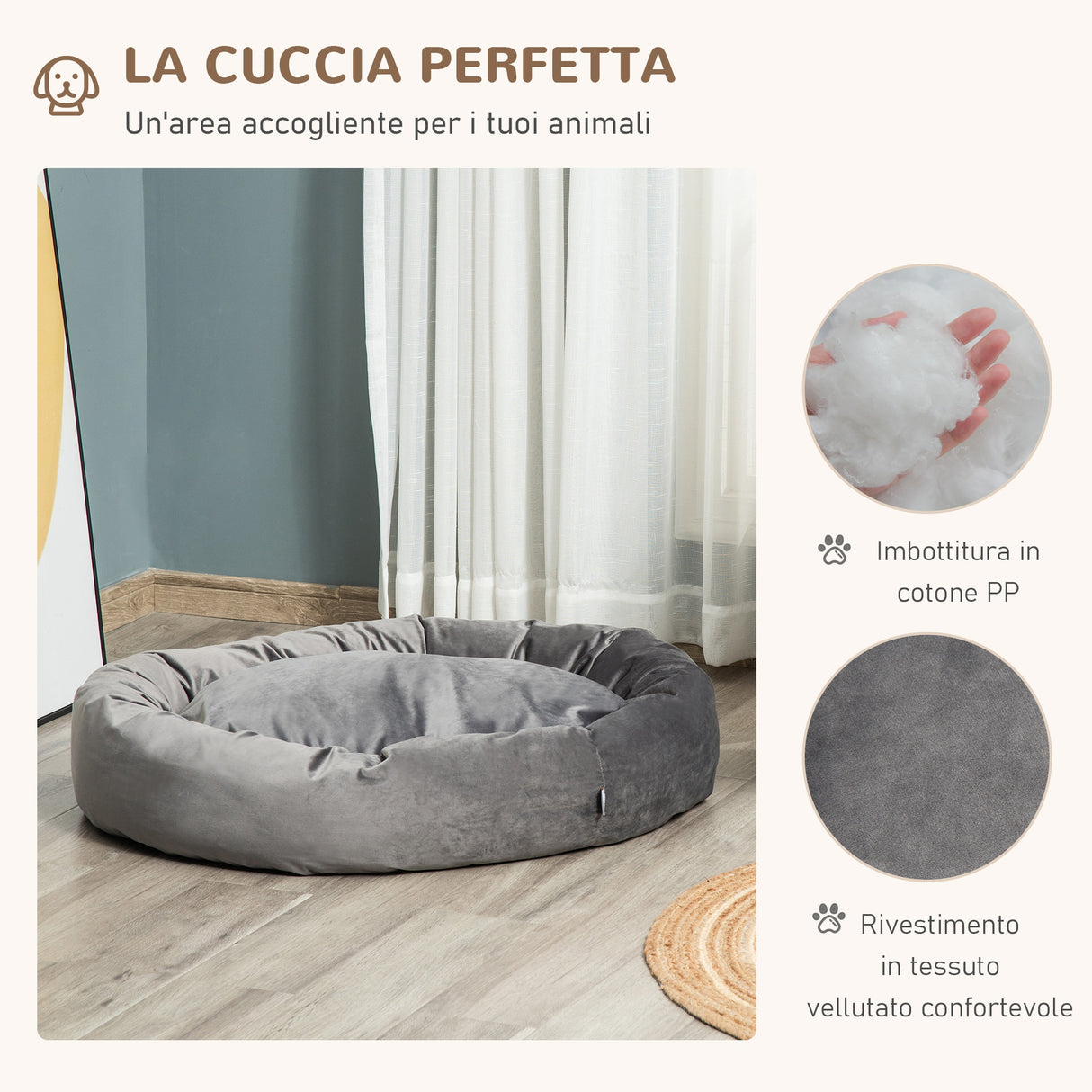 easycomfort easycomfort cuccia per cani imbottita con bordi rialzati e cuscino rivestimento in velluto sfoderabile 102x74x23cm grigio scuro