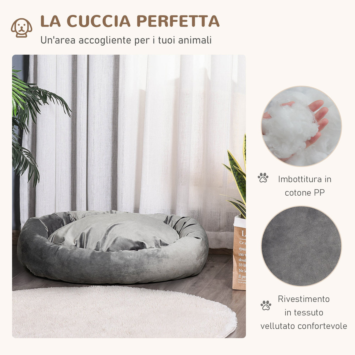 easycomfort easycomfort cuccia per cani imbottita con bordi rialzati e cuscino rivestimento in velluto sfoderabile 81 5x58x18cm grigio scuro