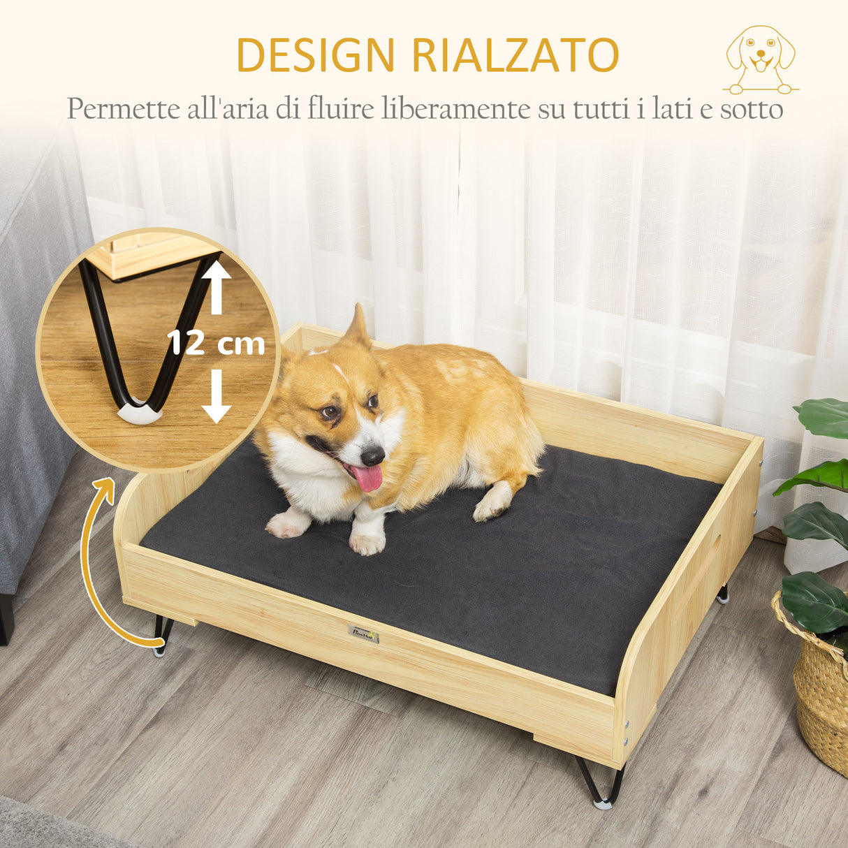 easycomfort easycomfort cuccia per cani rialzata con cuscino removibile e lavabile 2 maniglie in mdf e acciaio 82x56x31 5cm nero