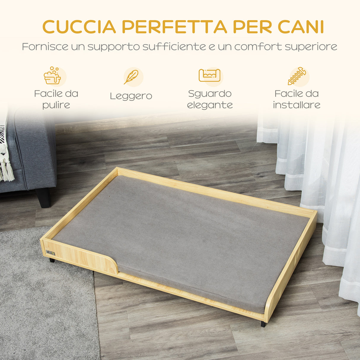 easycomfort easycomfort cuccia per cani rialzata con cuscino removibile e lavabile lettino per cani gambe in legno e acciaio 110x70x15 5cm rovere e grigio