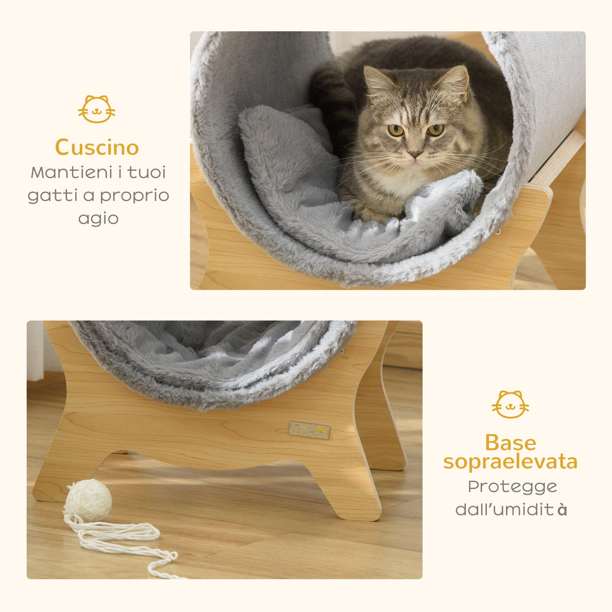 easycomfort easycomfort cuccia per gatti con tiragraffi e cuscino imbottito casetta per gatti a tunnel 41x40x47cm grigio